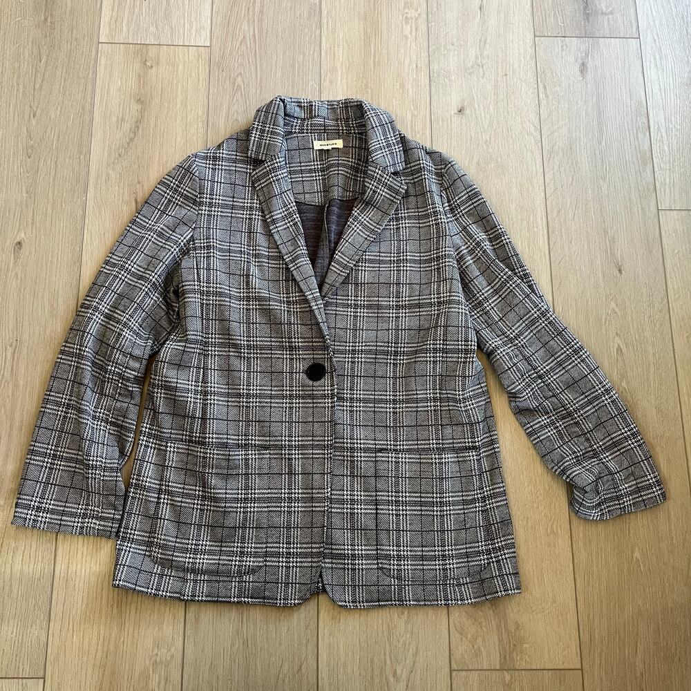 Max Studio Women’s Black & White Plaid Single Button Blazer Sz M